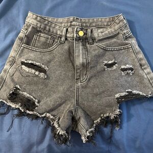 SHEIN Gray Distressed Jean Shorts with Frayed Hem